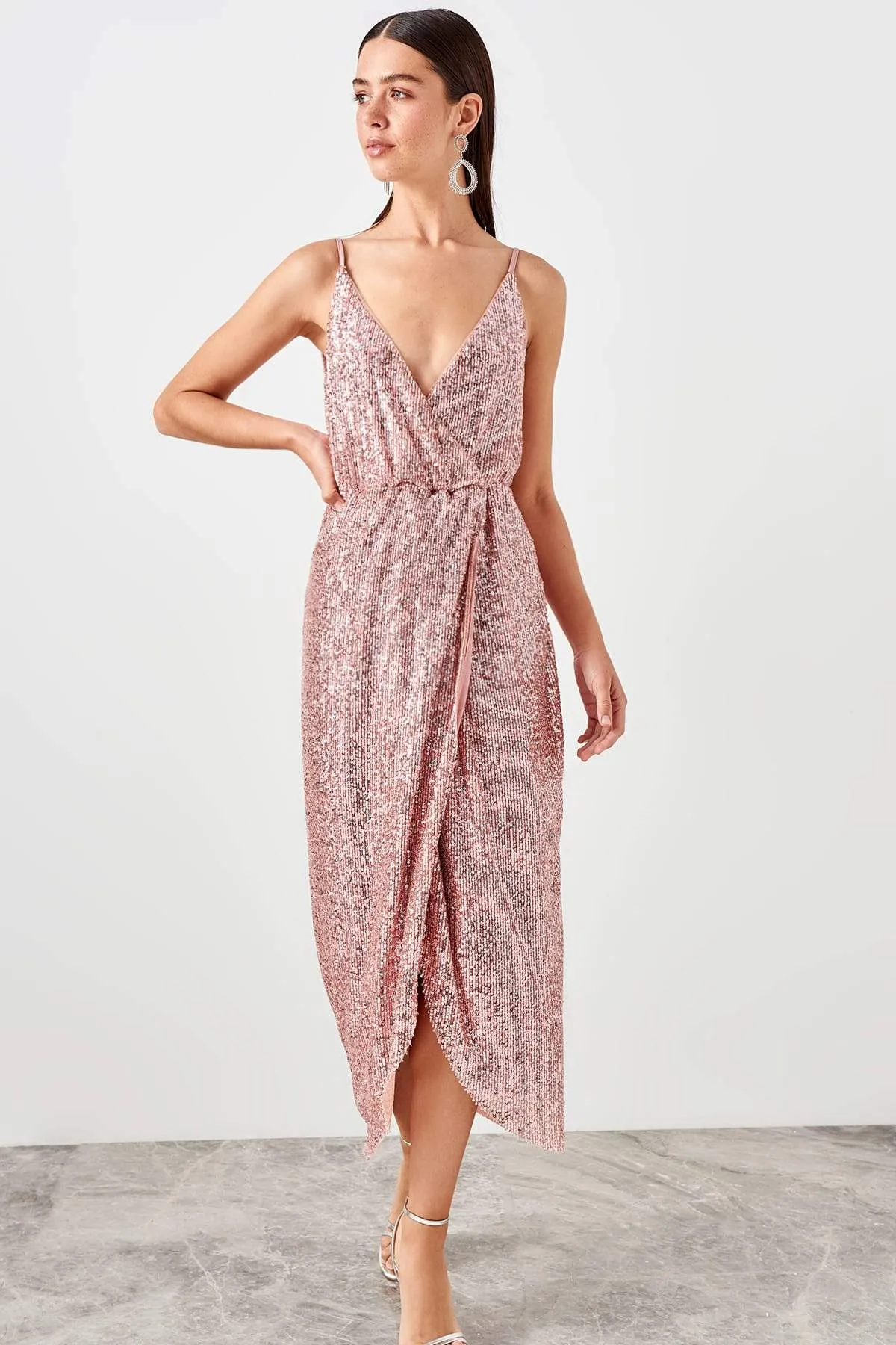 11660 Dry Rose Sequined Wrap Skirt Dress