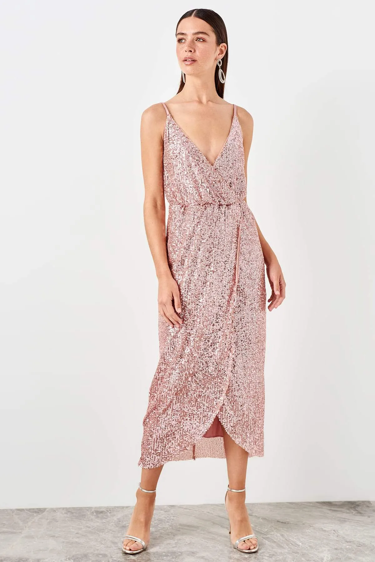 11660 Dry Rose Sequined Wrap Skirt Dress