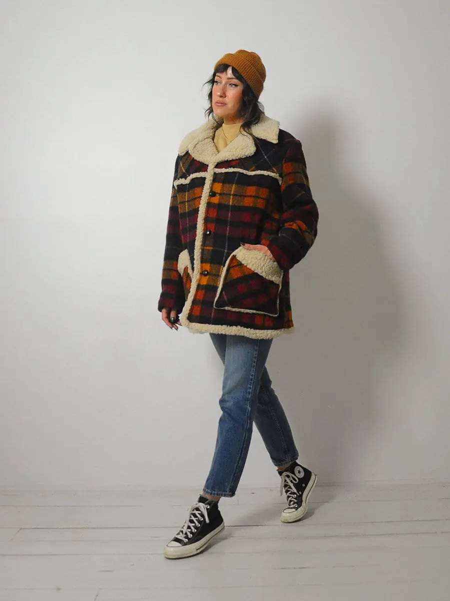 1970's Wool Plaid Sherpa Jacket