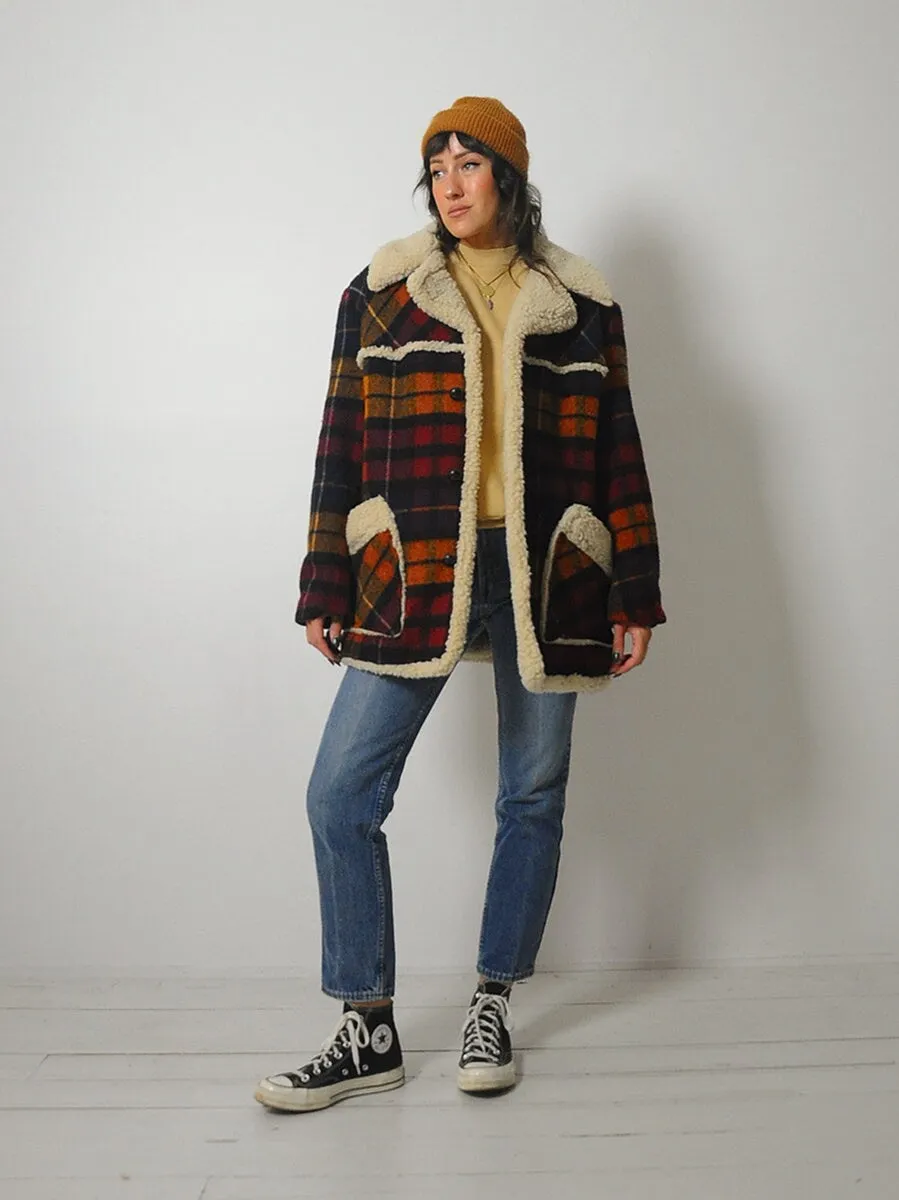 1970's Wool Plaid Sherpa Jacket