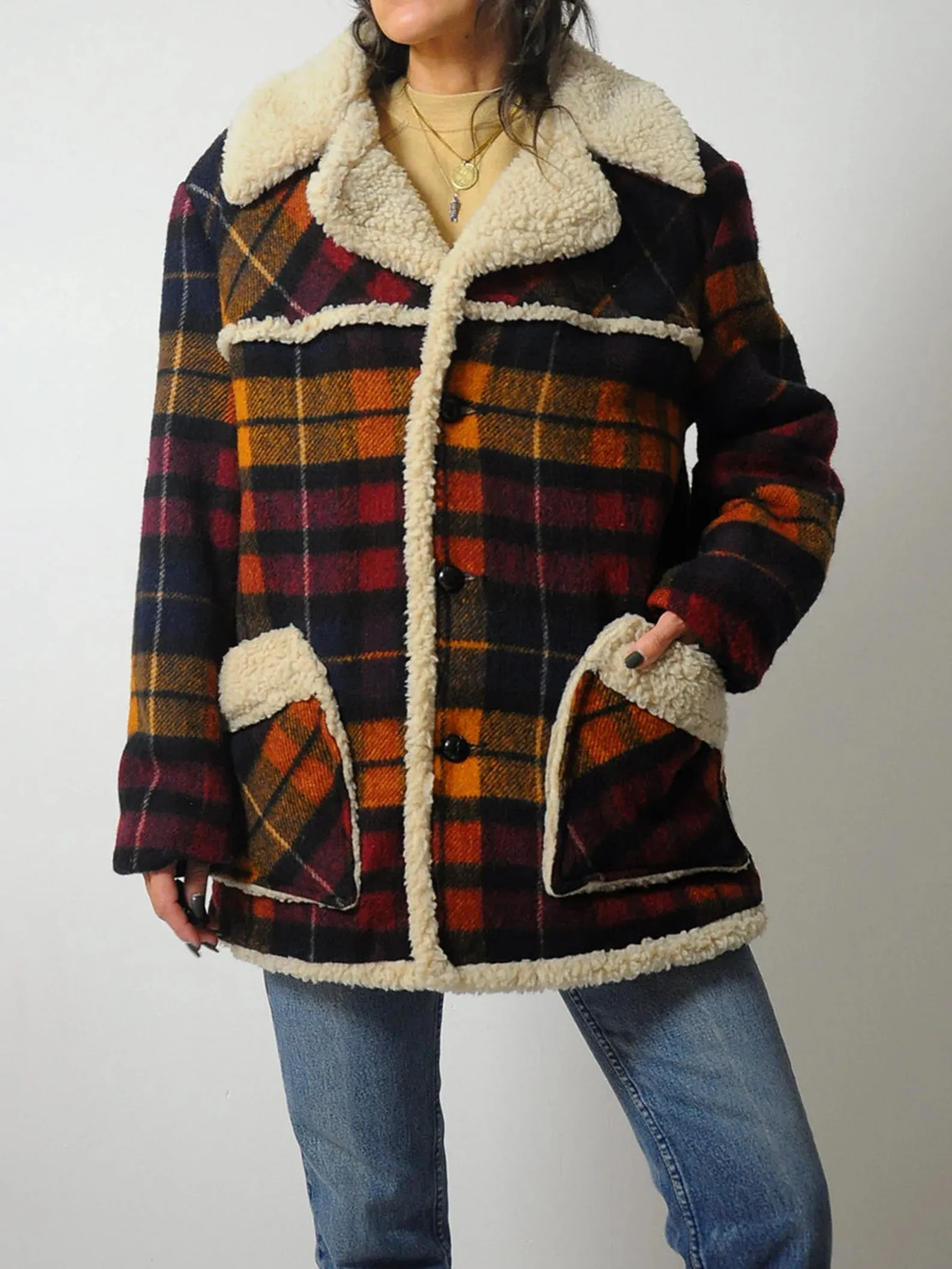 1970's Wool Plaid Sherpa Jacket