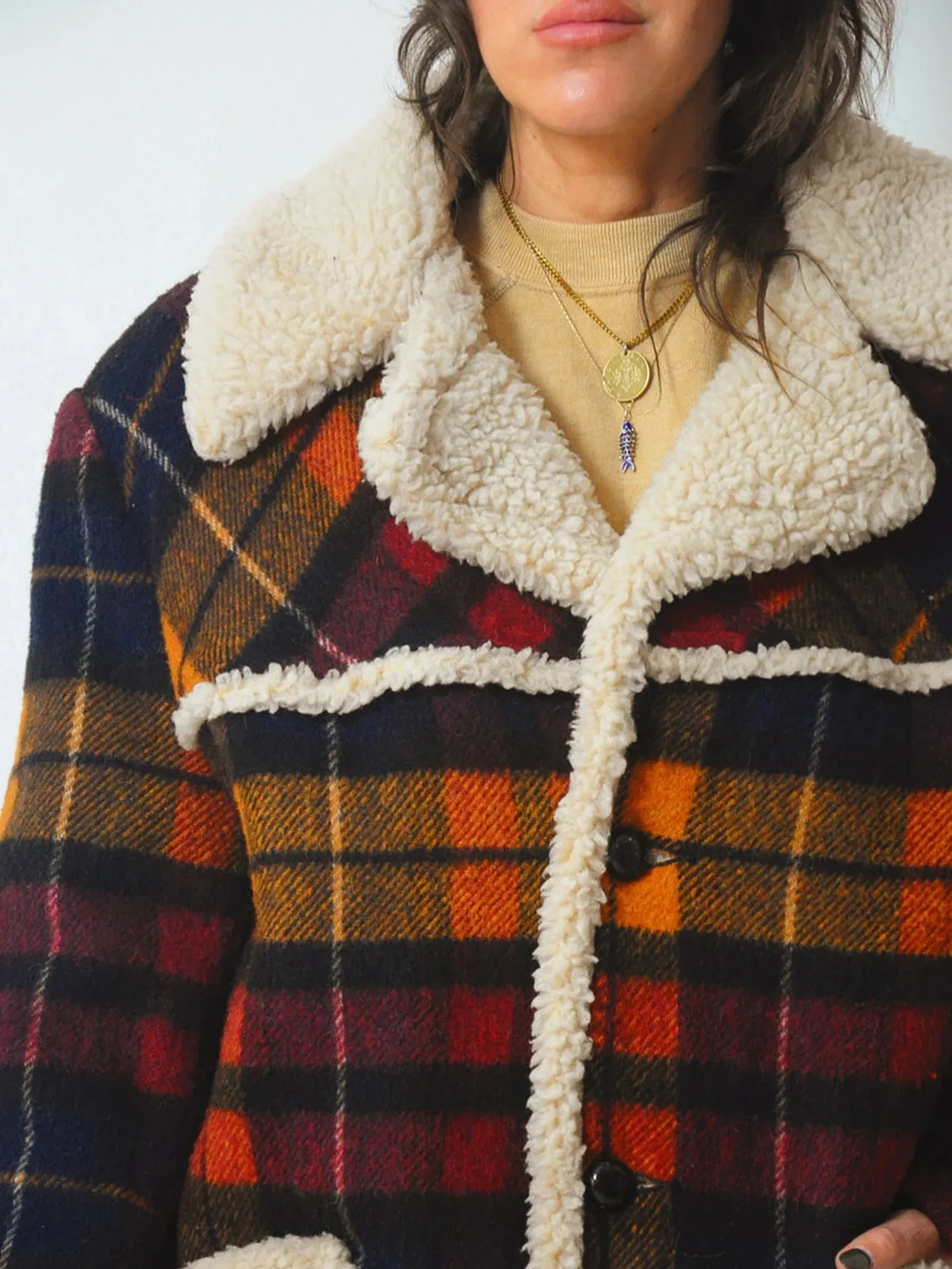 1970's Wool Plaid Sherpa Jacket