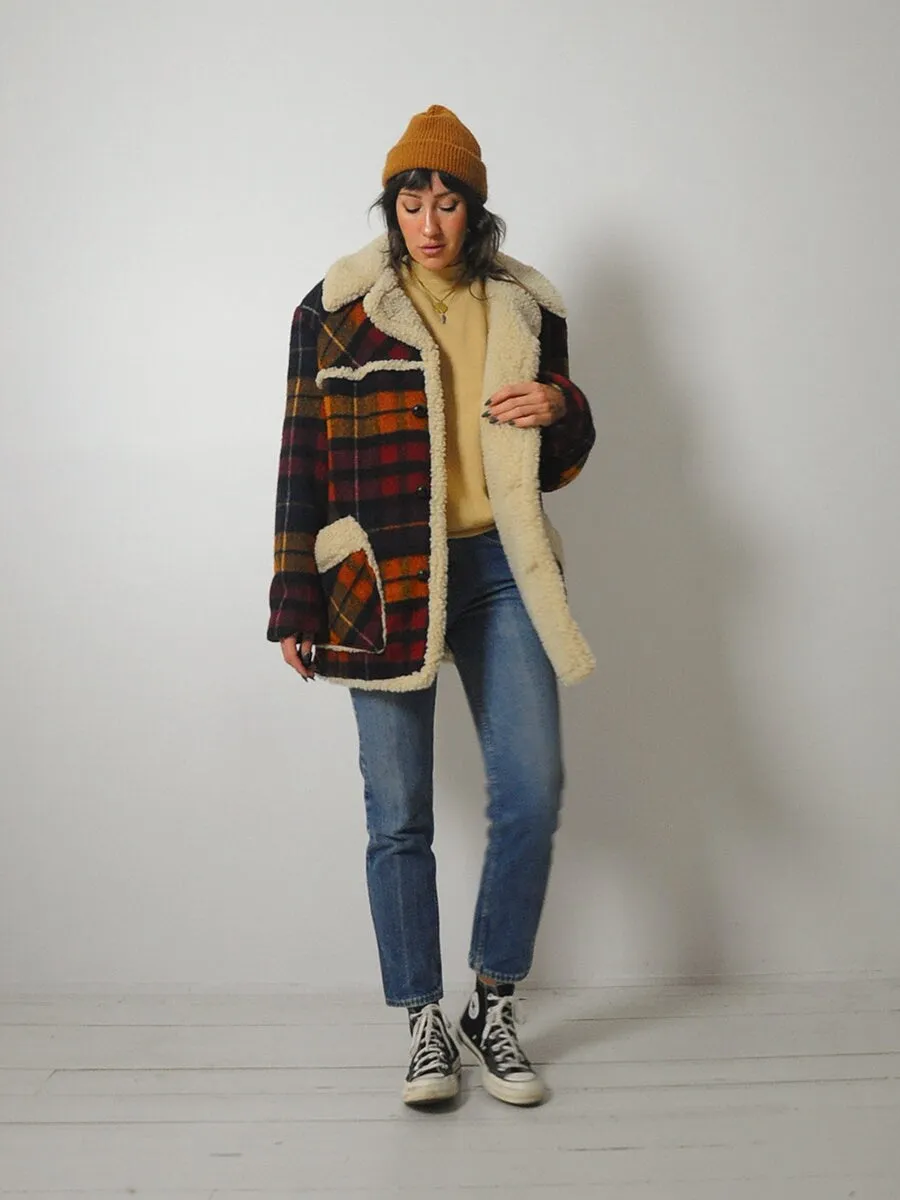 1970's Wool Plaid Sherpa Jacket