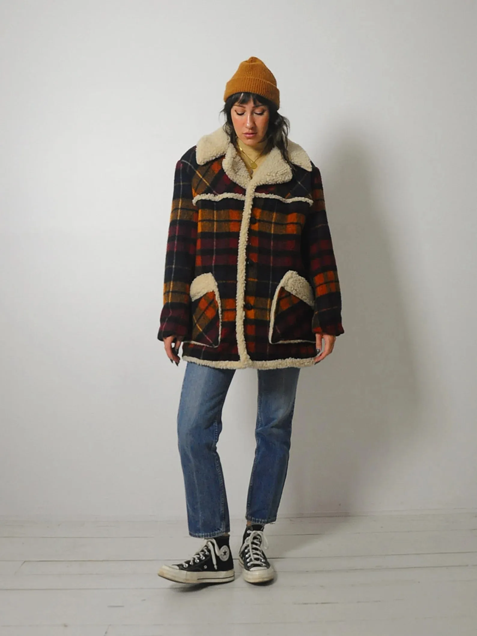 1970's Wool Plaid Sherpa Jacket