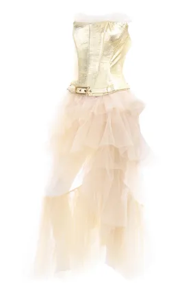 1990s Thierry Mugler Couture Gold Leather Corset Top & Tulle Skirt 2/4