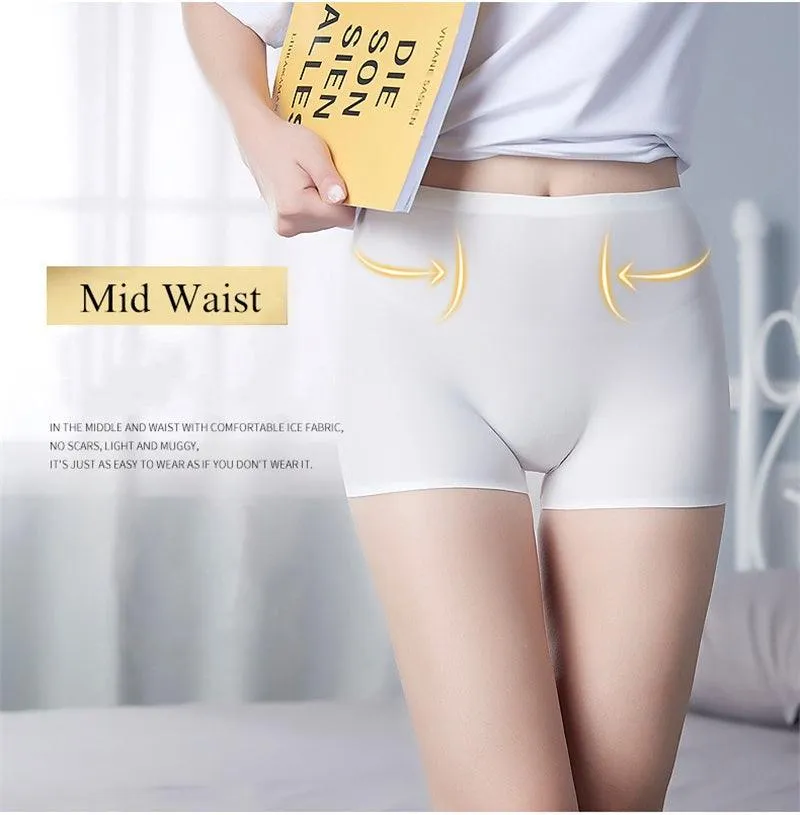 2 Pack Set Women's Boxer Seamless Boyshorts Ice Silk Ladies Safety Short Pants Mid Waist Summer Breathable Boyshorts