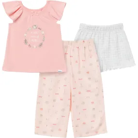 3-Piece Toddler Girls Gardening T-Shirt, Shorts & Pants Pajama Set