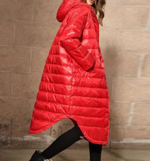 A -line Hooded Puffer Coat Long Winter Duck Down Jacket Loose Down Jacket Women 23220