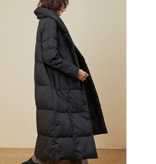 A-Line Long Winter Puffer Coat Duck Down Jacket Large Collar Women Warm Jacket 56603