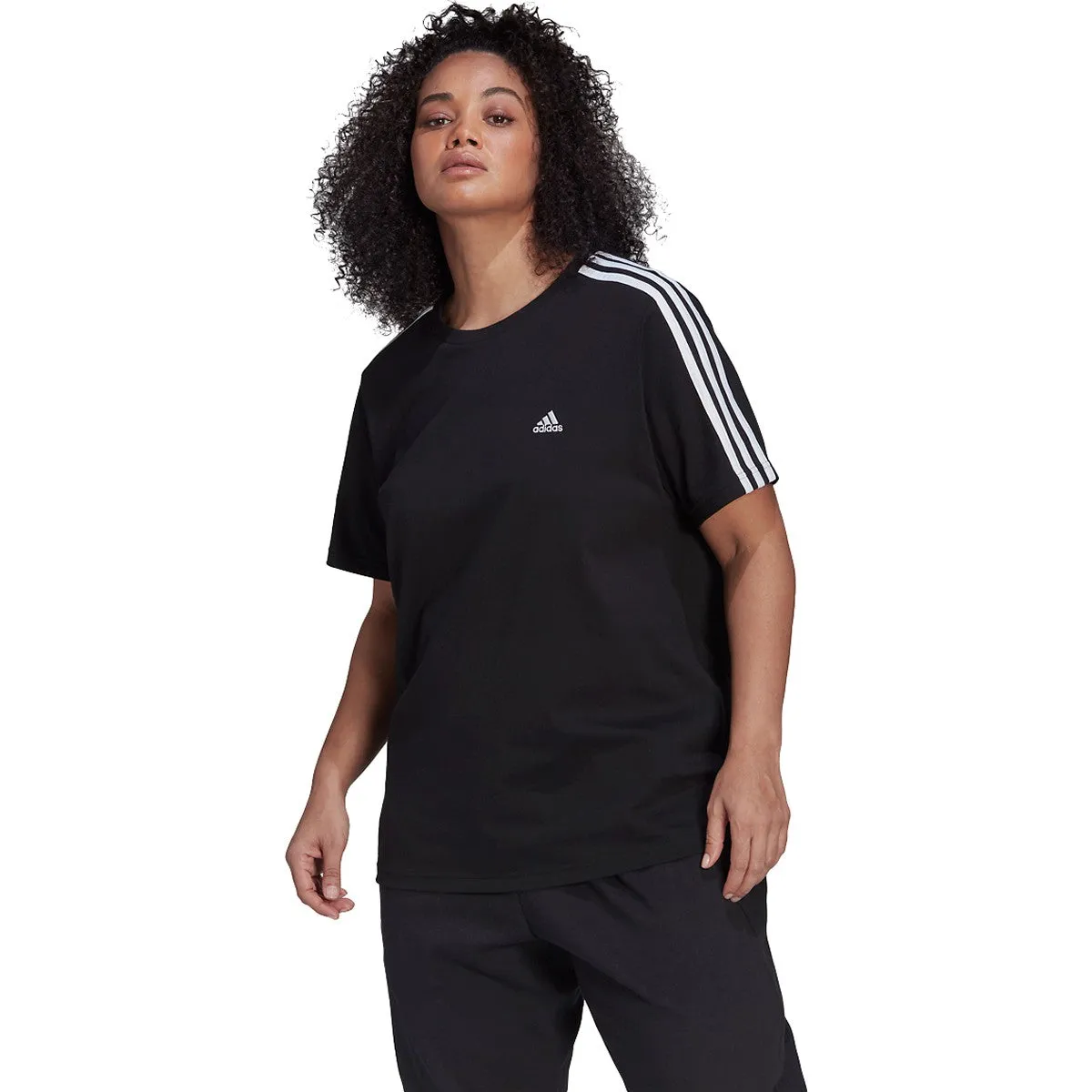 adidas Women's Essentials Slim 3-Stripes Tee (Plus Size)