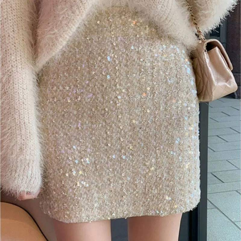 Aiertu fall outfits Skirt Autumn and Winter Women's Short Skirt Sequined Skirt Sequined Skirt Tweed One-Step Hip Skirt Mid-Length