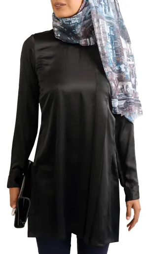 Althea Silky Formal Long Modest Tunic Dress - Black - FINAL SALE