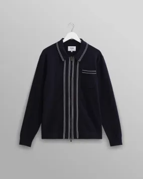 Amble - Navy Milano-Knit Long Sleeve Polo