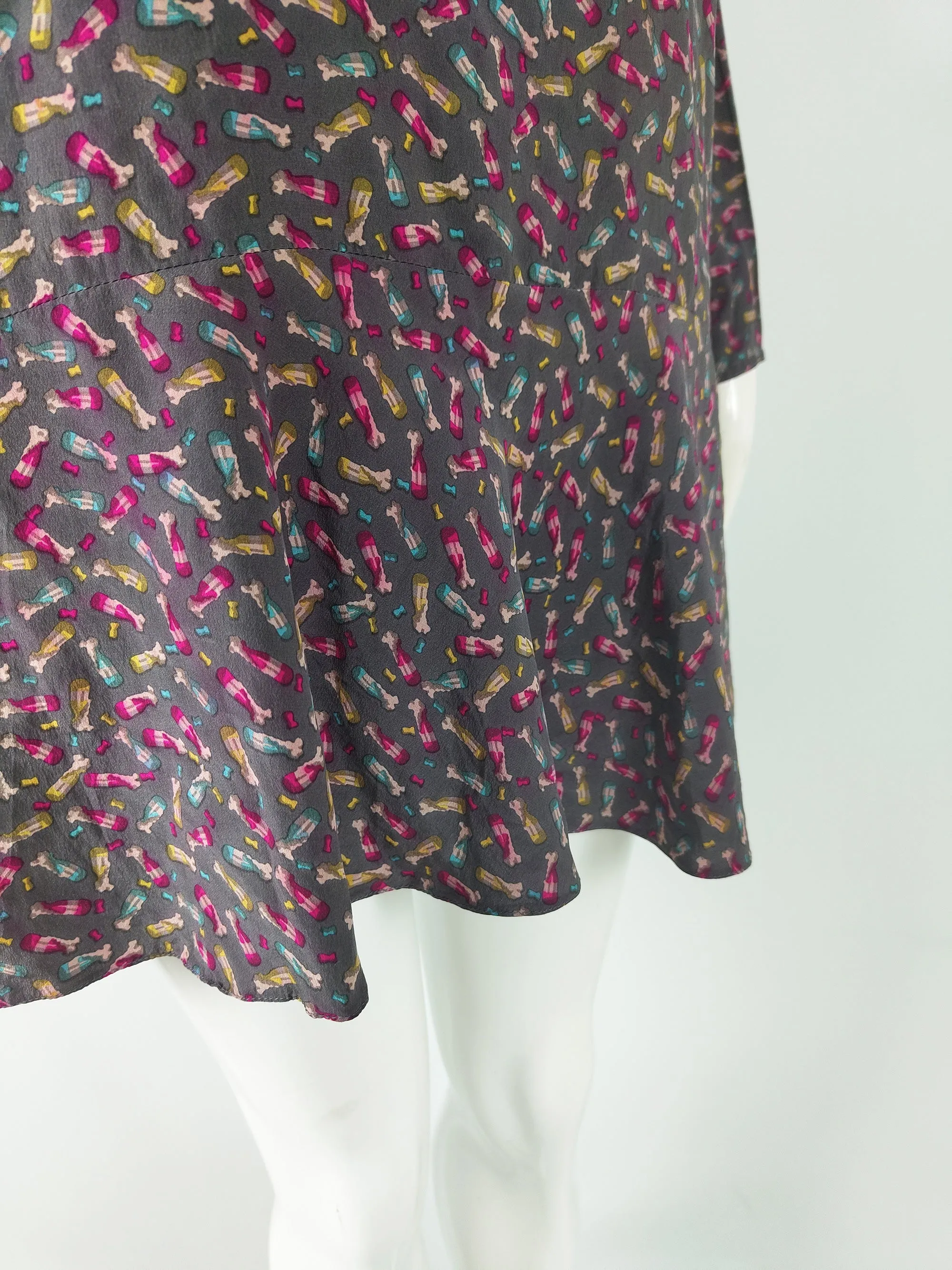 Angelo Tarlazzi Vintage Grey Silk Champagne Print Blouse, 1980s