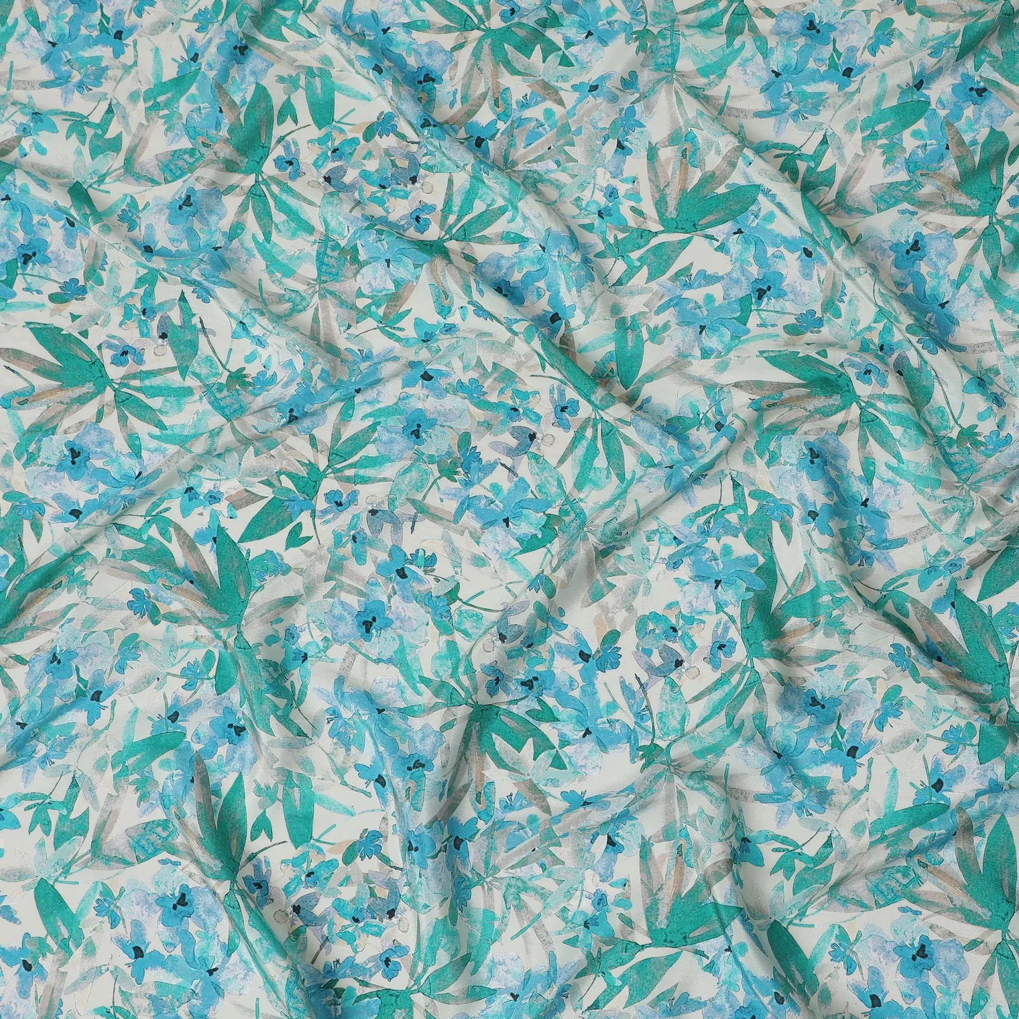 Azure Meadow Viscose Crepe Fabric - 110cm Wide - Spring Freshness for Stylish Wardrobes - Buy Online-D18231