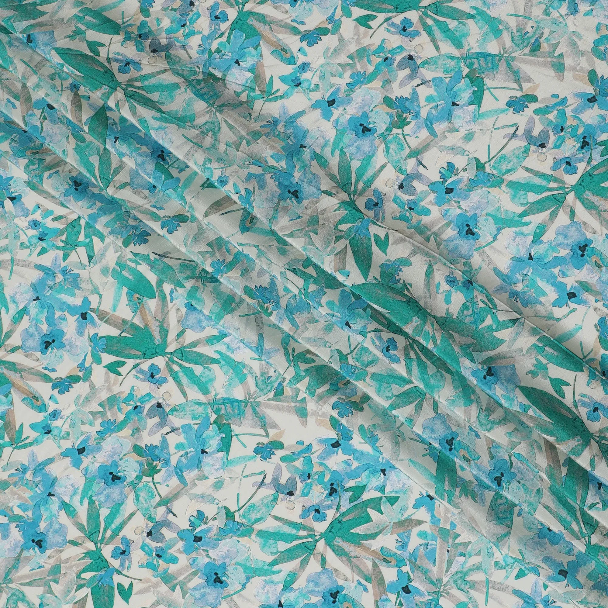 Azure Meadow Viscose Crepe Fabric - 110cm Wide - Spring Freshness for Stylish Wardrobes - Buy Online-D18231