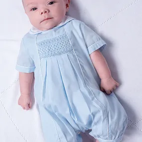 Baby Boy Blue Romper with Smocking - Sarah Louise C3000