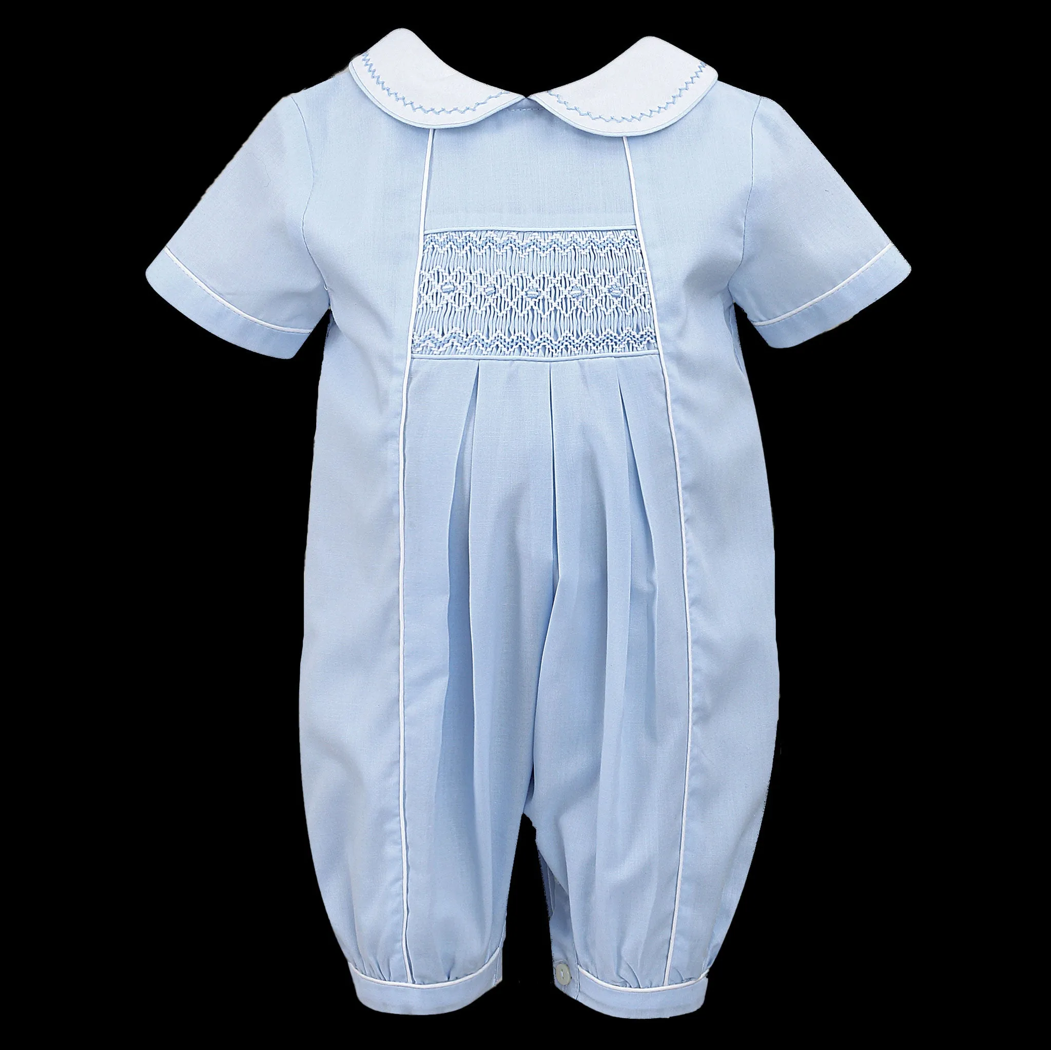 Baby Boy Blue Romper with Smocking - Sarah Louise C3000