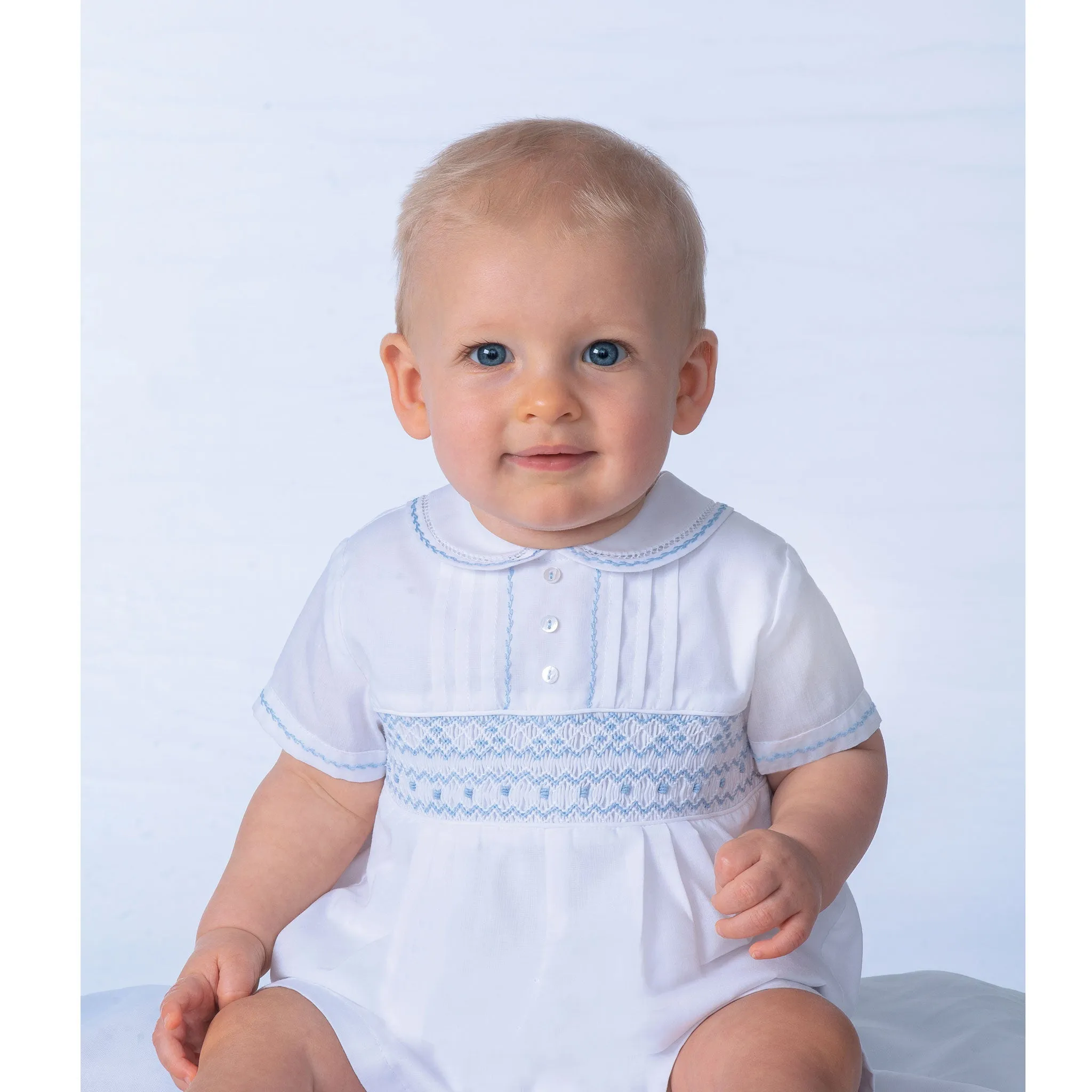 Baby Boy Christening Romper - Sarah Louise C6000 White / Blue