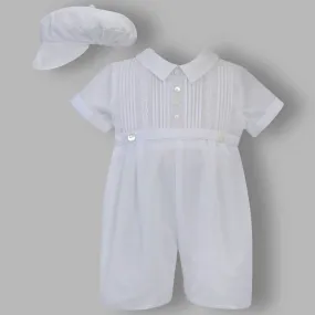 Baby Boy White Romper with matching cap - Christening - Sarah Louise C3002