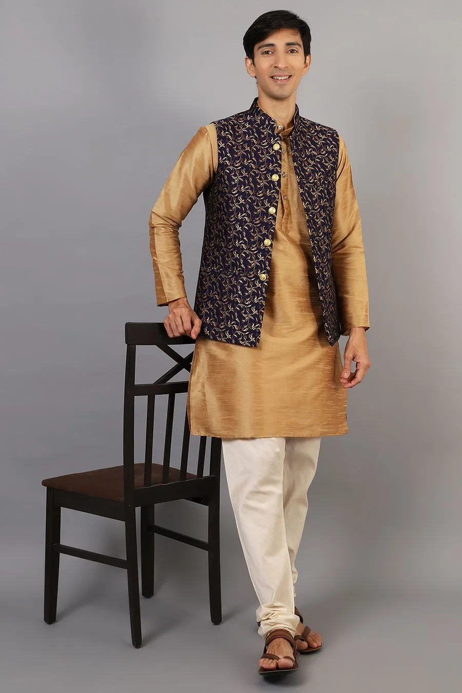 Banarasi Rayon Cotton Blue Modi Nehru Jacket