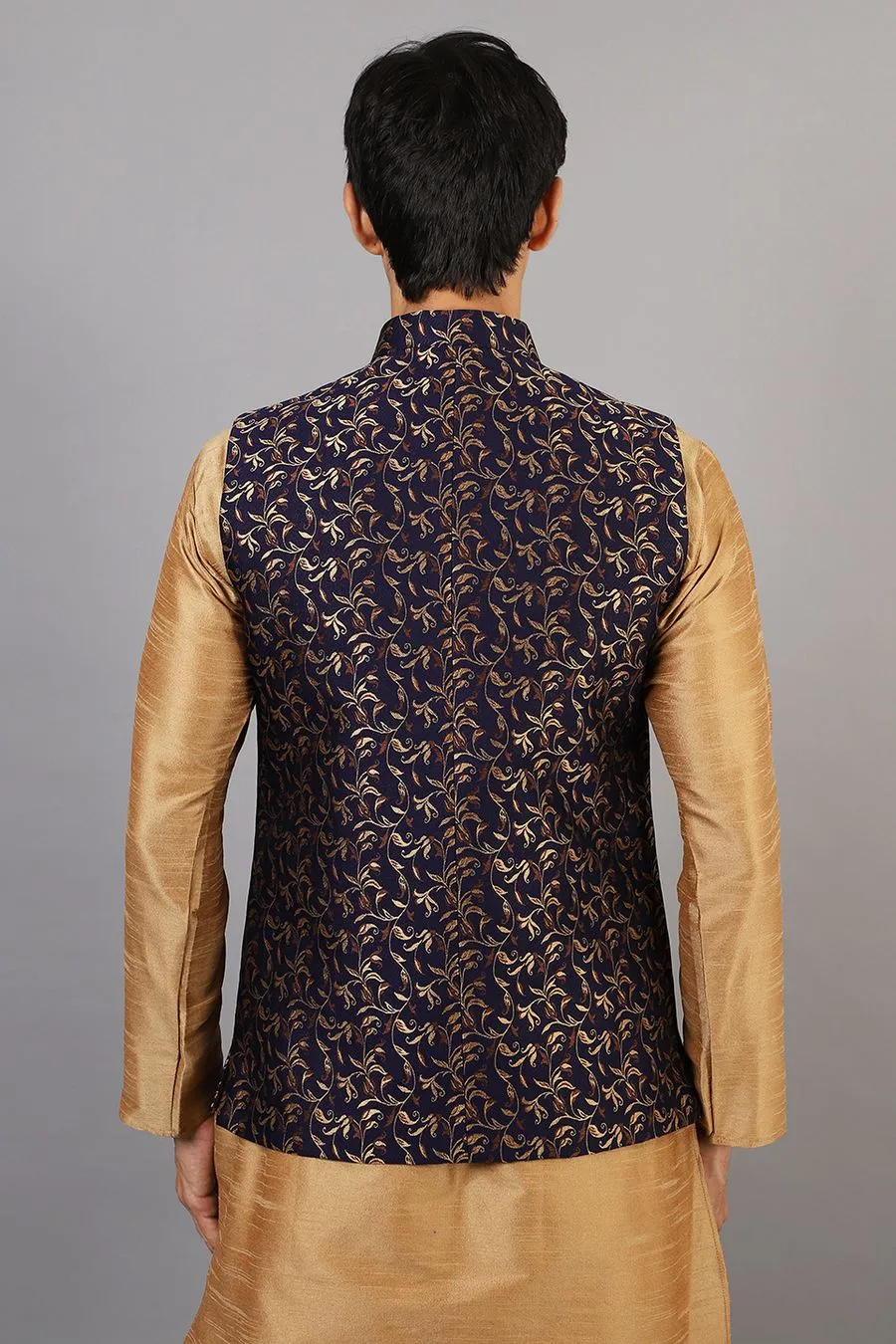 Banarasi Rayon Cotton Blue Modi Nehru Jacket