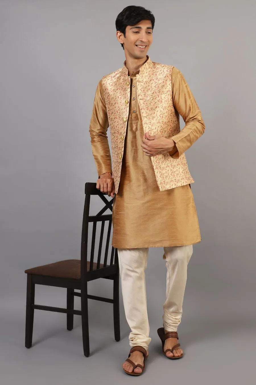 Banarasi Rayon Cotton Golden Modi Nehru Jacket