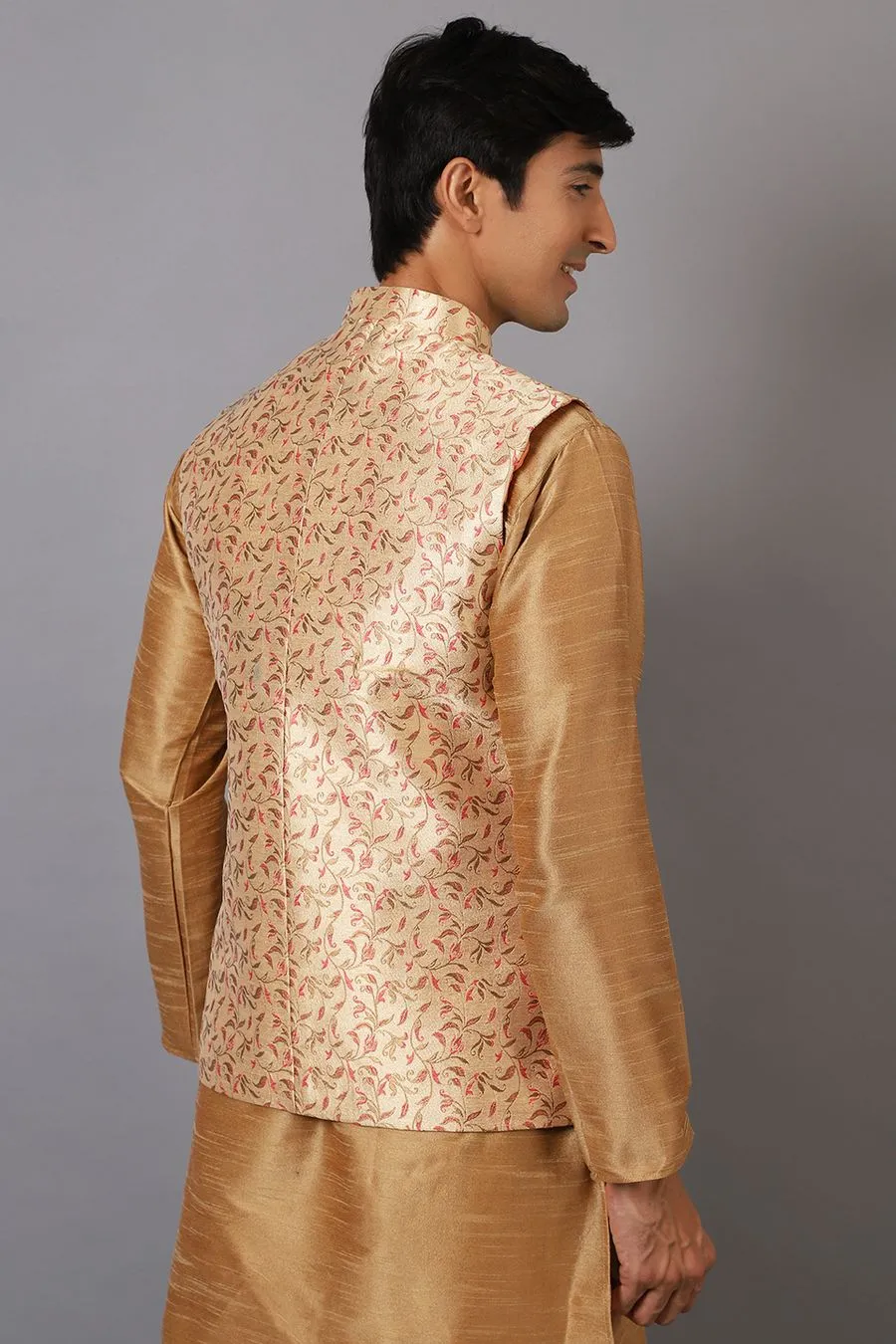 Banarasi Rayon Cotton Golden Modi Nehru Jacket