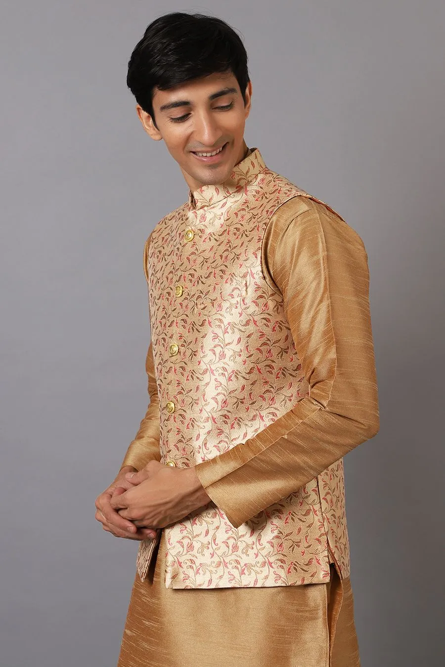 Banarasi Rayon Cotton Golden Modi Nehru Jacket