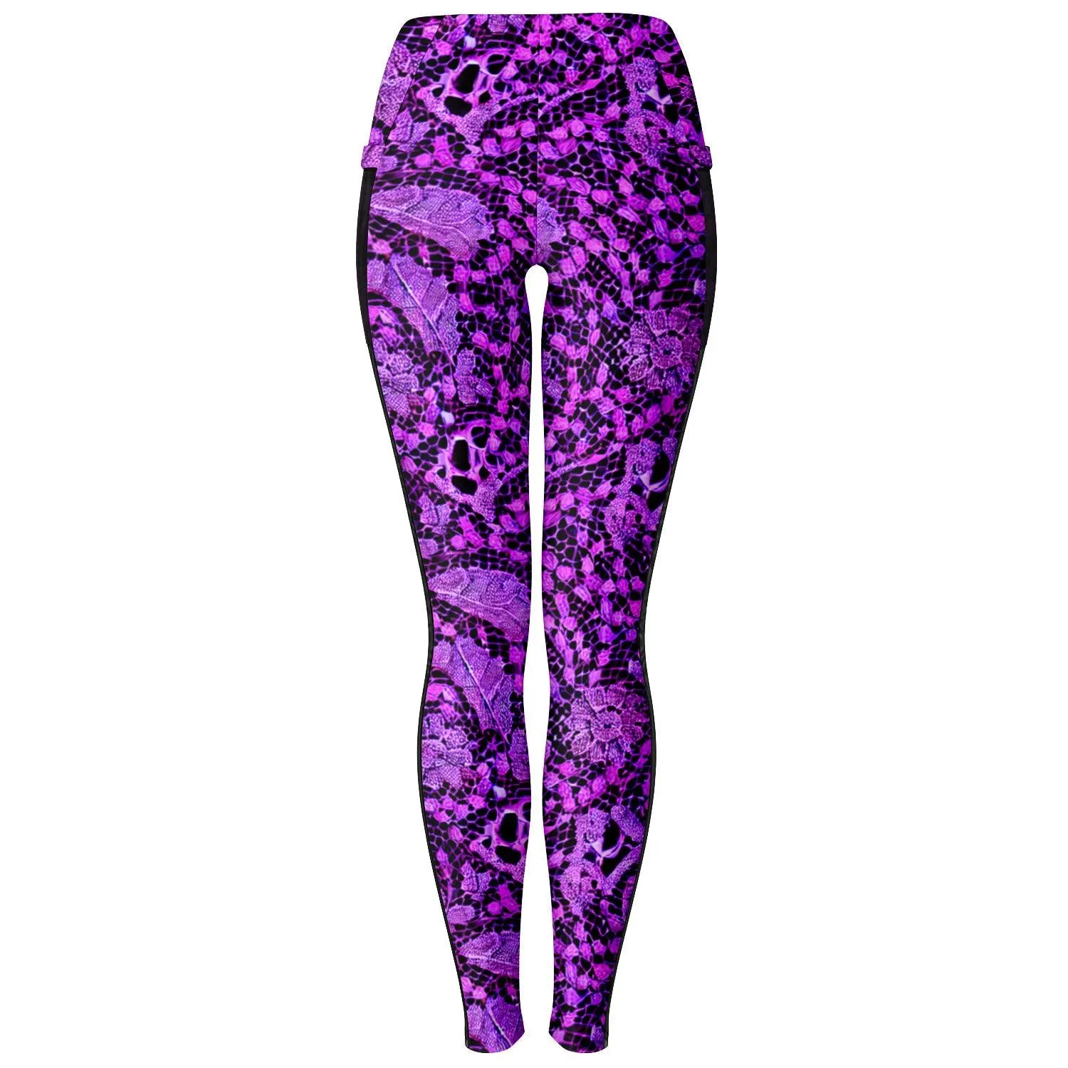 Black and Purple Lace Mesh Pocket Leggings