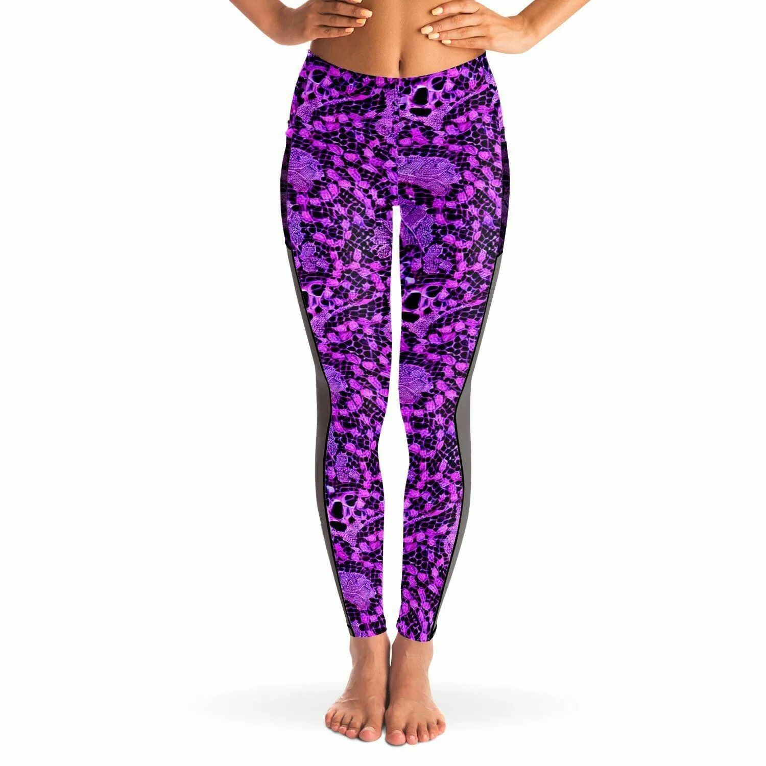 Black and Purple Lace Mesh Pocket Leggings