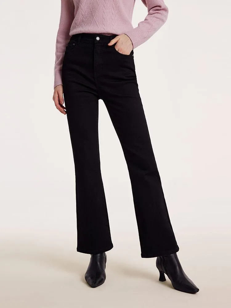 Black Ankle Length Flared Jeans