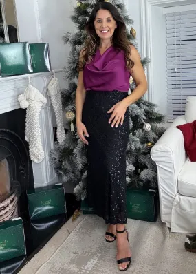 Blanaid Black Sequin Midi Skirt