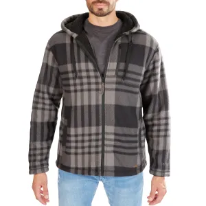 BUTTER-SHERPA LINED PLAID POLARFLEECE FULL ZIP HOODED JACKET