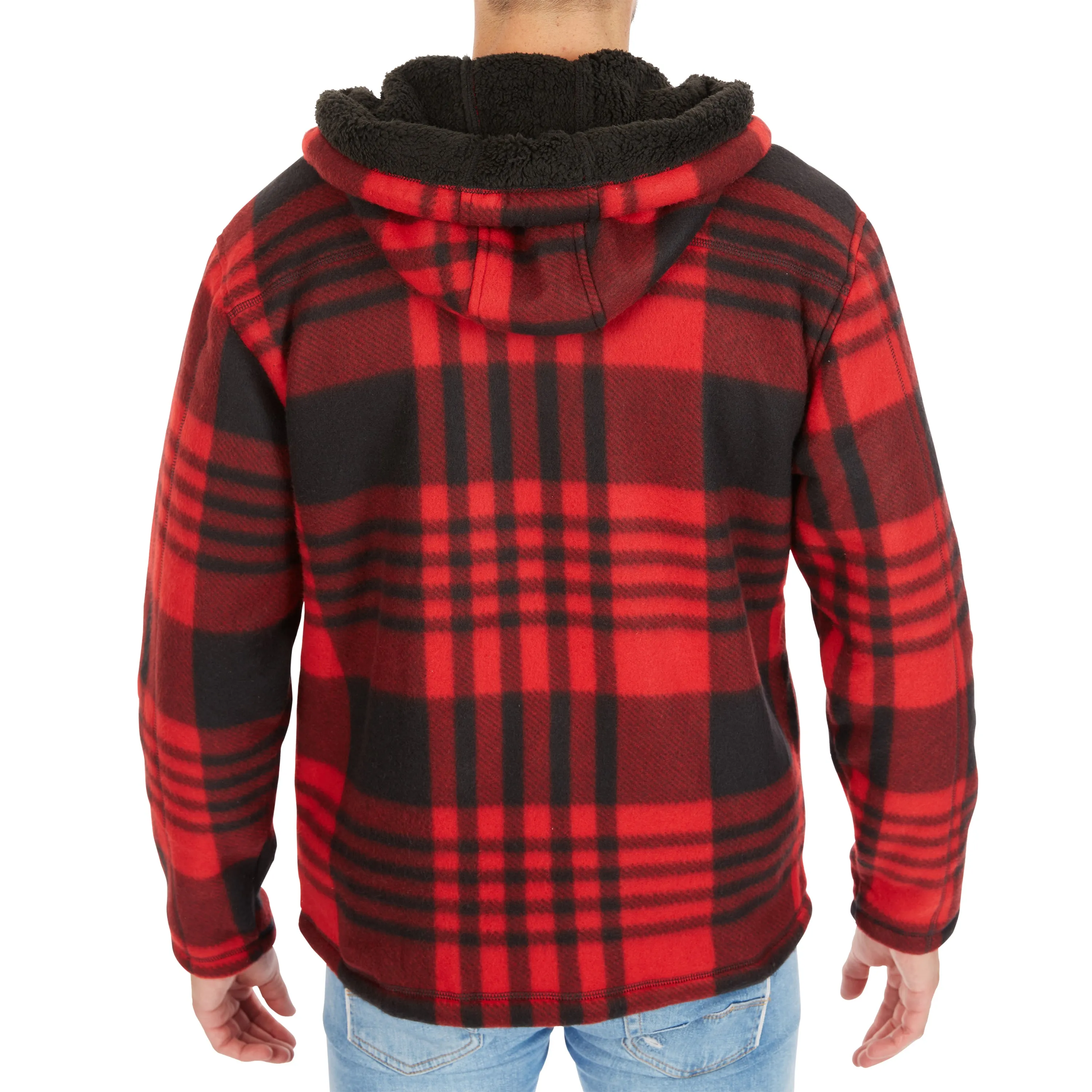 BUTTER-SHERPA LINED PLAID POLARFLEECE FULL ZIP HOODED JACKET