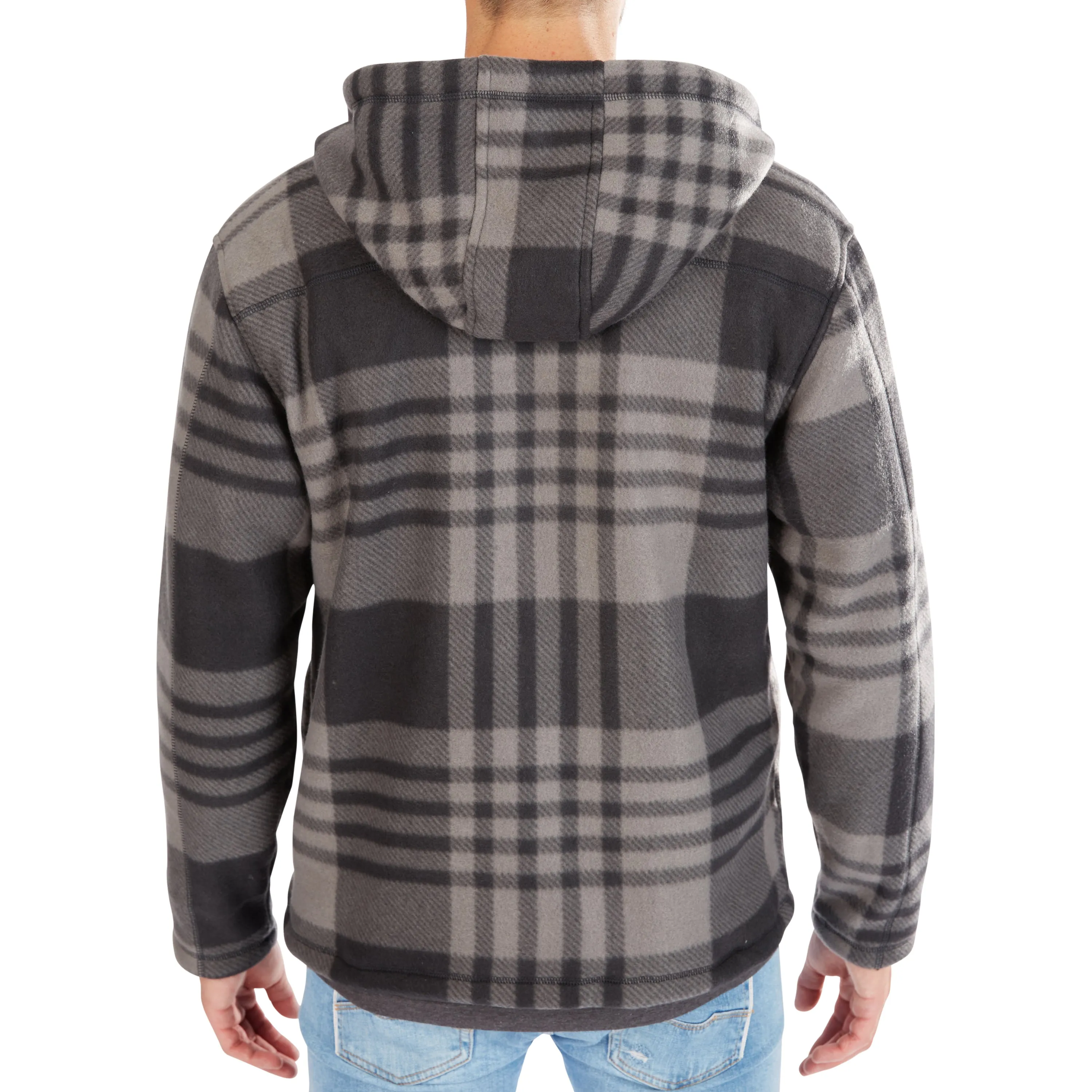 BUTTER-SHERPA LINED PLAID POLARFLEECE FULL ZIP HOODED JACKET