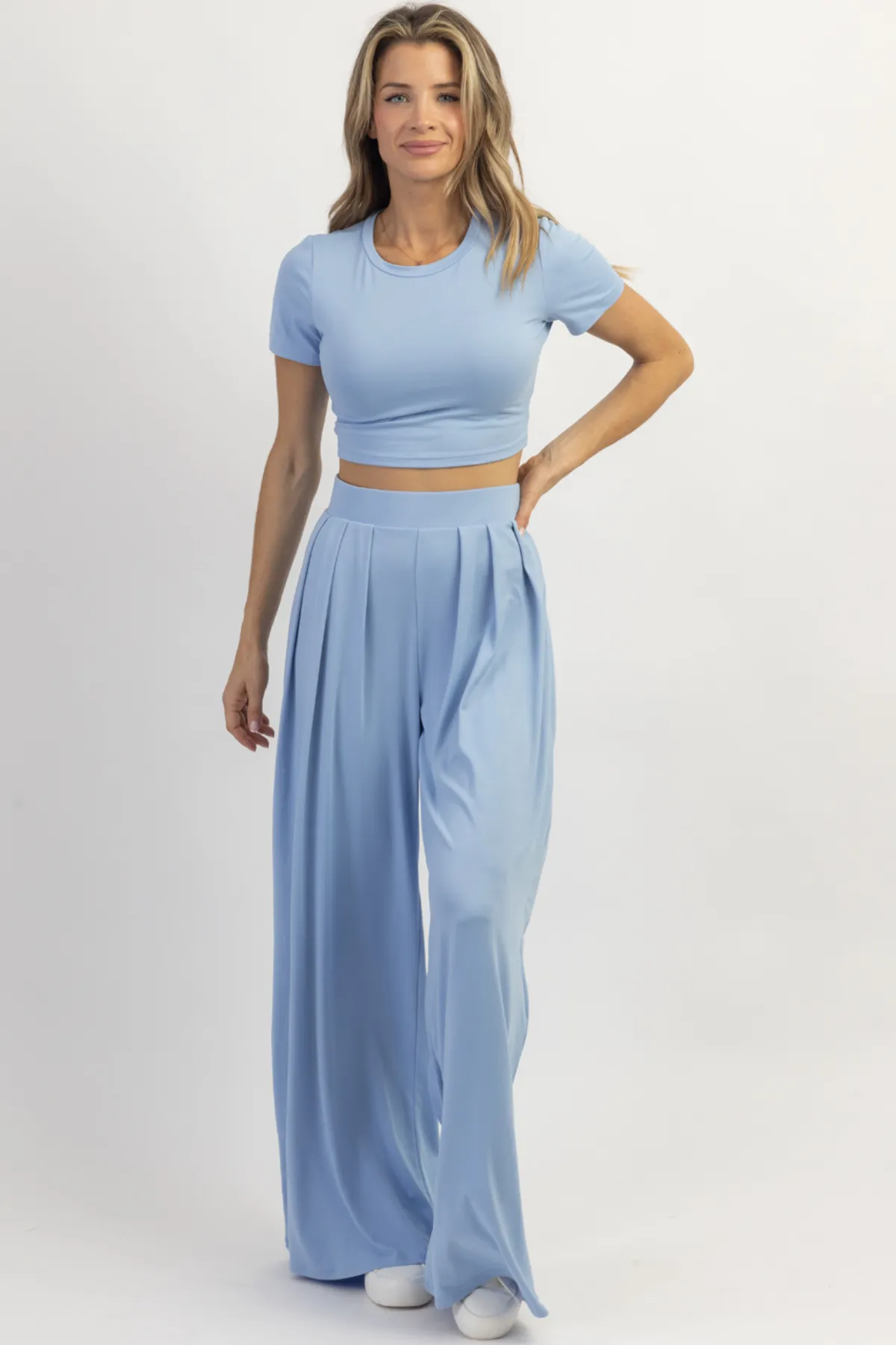 BUTTER SOFT BABY BLUE PALAZZO PANT SET *BACK IN STOCK*