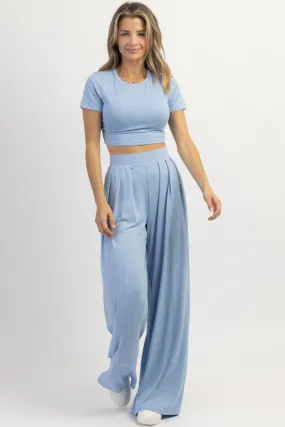 BUTTER SOFT BABY BLUE PALAZZO PANT SET *BACK IN STOCK*