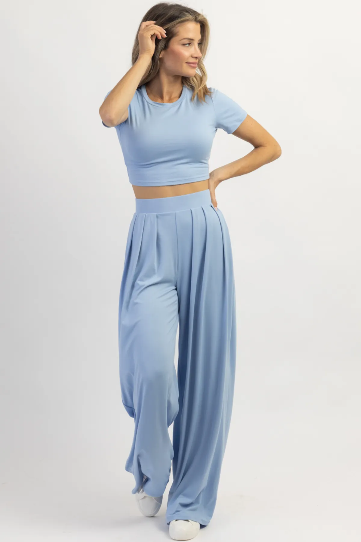 BUTTER SOFT BABY BLUE PALAZZO PANT SET *BACK IN STOCK*