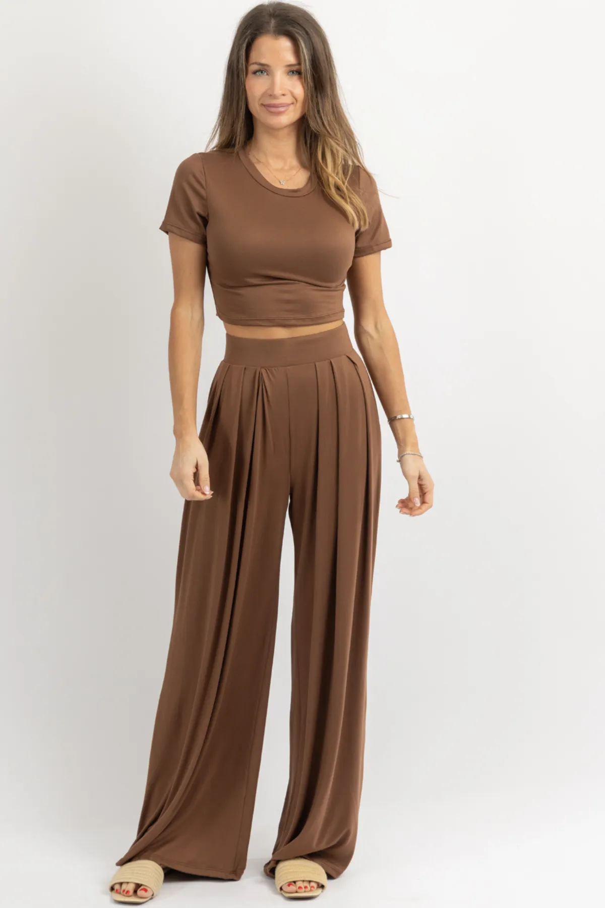 BUTTER SOFT BROWN PALAZZO PANT SET