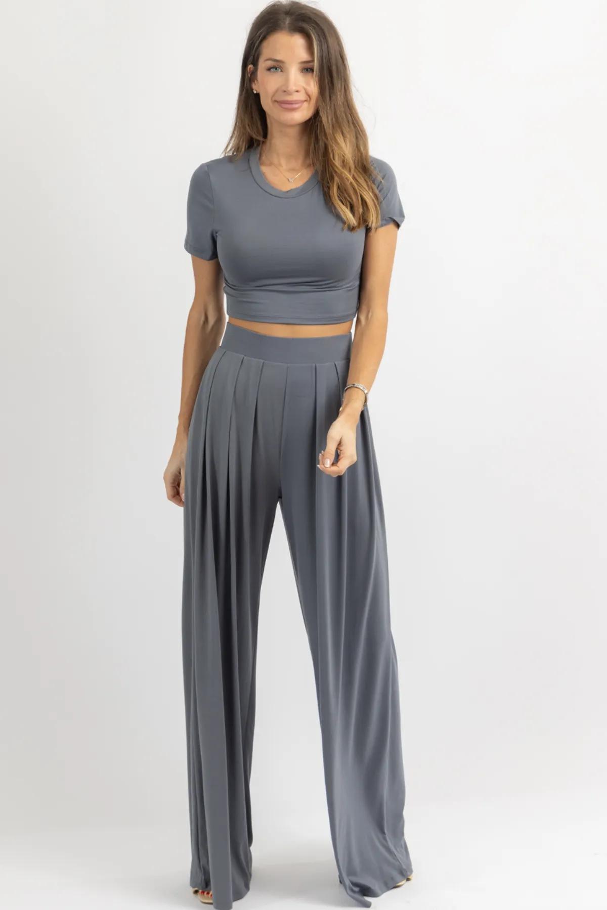 BUTTER SOFT CHARCOAL PALAZZO PANT SET