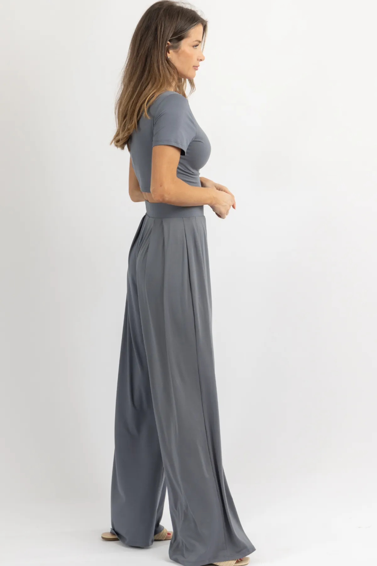 BUTTER SOFT CHARCOAL PALAZZO PANT SET