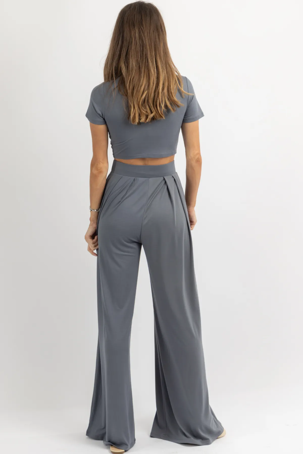 BUTTER SOFT CHARCOAL PALAZZO PANT SET