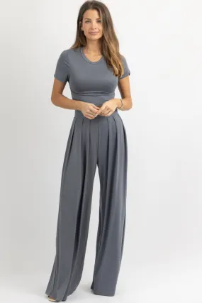 BUTTER SOFT CHARCOAL PALAZZO PANT SET