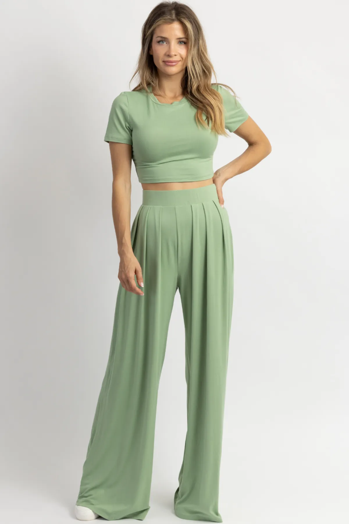 BUTTER SOFT SPRING GREEN PALAZZO PANT SET *BACK IN STOCK*