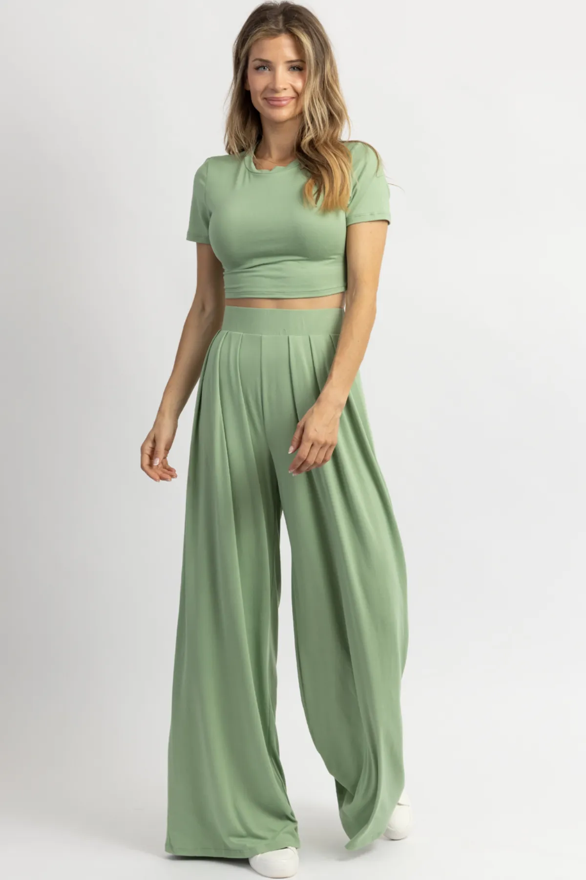 BUTTER SOFT SPRING GREEN PALAZZO PANT SET *BACK IN STOCK*