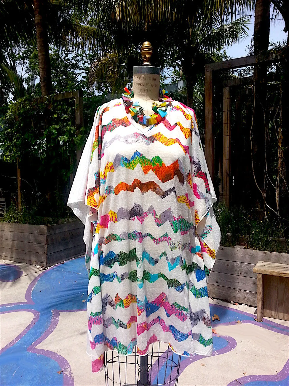 Caftan Linen Knit Zig Zag V Neck