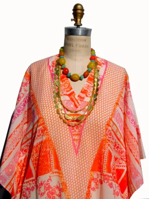 Caftan Silk Cotton Chinoiserie Orange And Pink