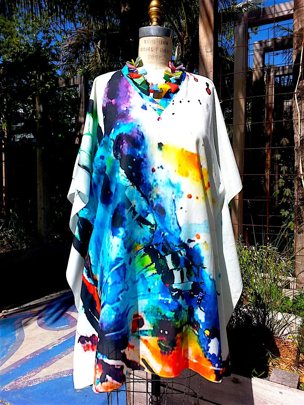 Caftan Silk Cotton V Neck