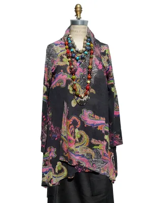 Cardigan Silk And Cashmere Paisley Black And Bright